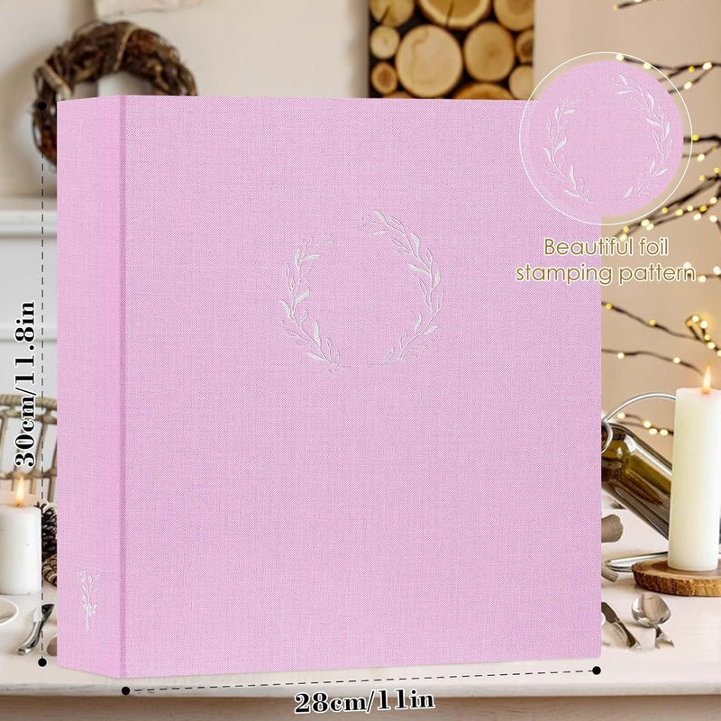 Lanpn Photo Album Scrapbook 8.5x11, Linen Cover Wreath Design Top Load 3 Ring Folder Binder Photobook Photo Book 8.5 x 11 inch with 30 Plastic Sleeves 60 Pages Pink - Image 2